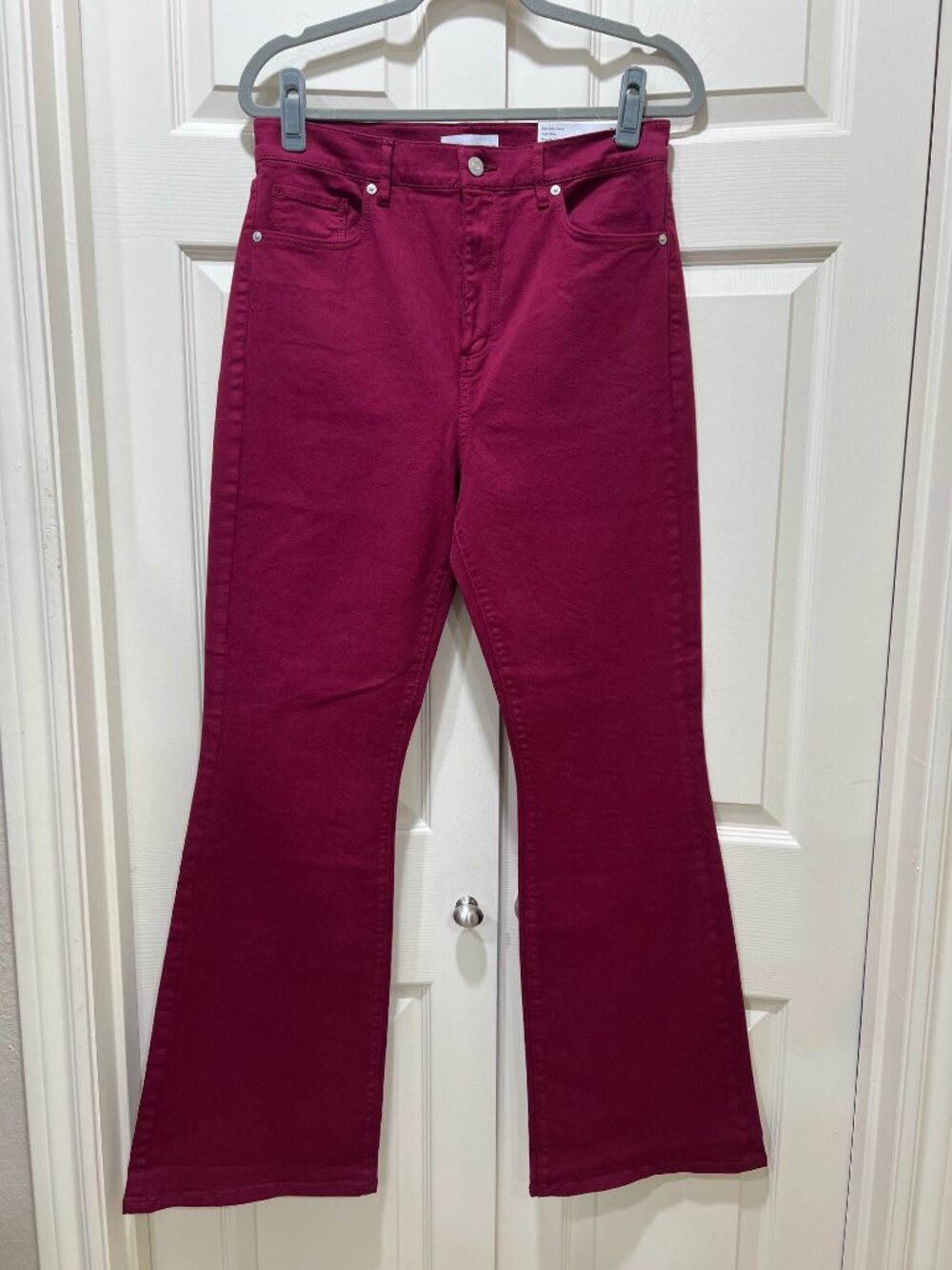 NWT Women's LOFT The Slim Flare Jeans Burgundy High Rise Stretch - 30/10